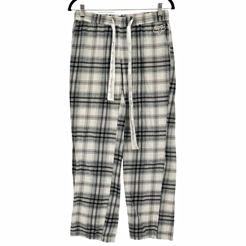 FOX Racing Women's Pajama Lounge Pants Size S Black White Plaid Y2K Drawstring